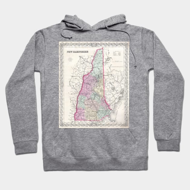 Vintage Map of New Hampshire (1855) Hoodie by Bravuramedia